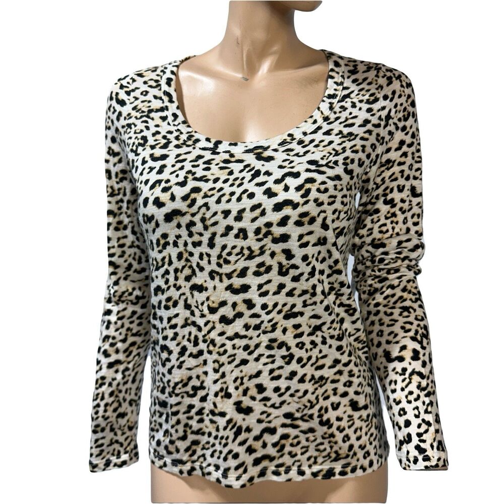 Banana Republic Women’s  Animal Print Cozy Slub Long Sleeve Tee Size S Top NWT